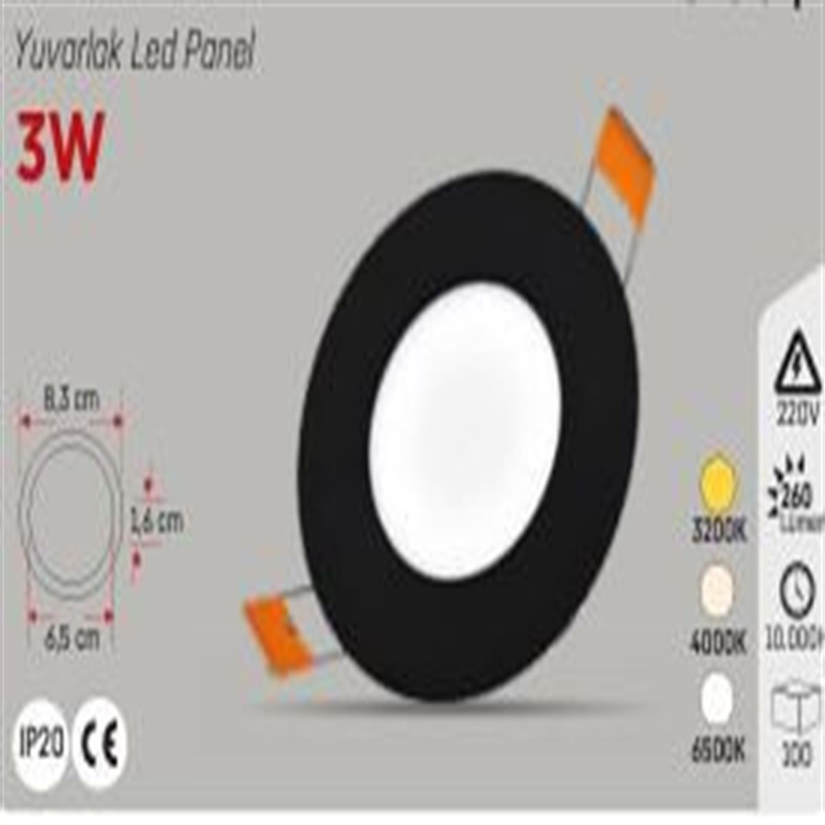 SİYAH KASA 3W S.A. YUVARLAK PANEL 4000K 1